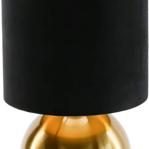 Small Bedside Lamp, Mid Century Lamp with Brass Base, Nightstand Table Lamp for Bedroom, Living Room, Bookshelf, Modern Accent Mini Table Lights Black Plastic Fabric Shade