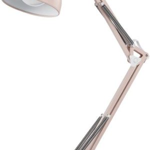 28" Swing Arm Desk Lamp, Matte Rose, Matte White Accents, On/Off Rotary Switch, Partially Adjustable Swing Arm, Home Office Accessories, Lamp for Bedroom, Home Improvement