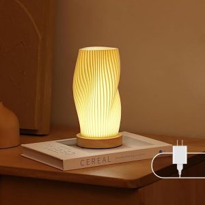 Bedside Lamp with Woodbase - Button Control Table Lamp for Bedroom 12 Way Dimmable Nightstand Lamp with PLA Lampshade for Living Room, Kids Room, College Dorm, Office, Mothers Day Gifts