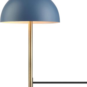 15" Blue Desk Lamp with Brass Accents, in-Line On/Off Rocker Switch, Ideal for Bedroom, Office Decor, Home Essentials, Reading Light, LED Bulb Compatible