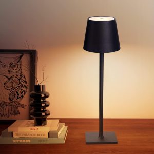 Cordless Table Lamps, 3 Colors Stepless Dimming, 5000mAh Rechargeable Battery LED Desk Lamp for Bedroom/Couple Dinner/Desk/Cafe/Dining Room/Terrace (Black)