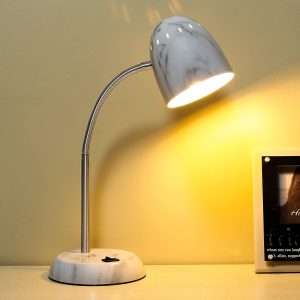 Eye-Caring Marble Table Lamp of Simple Designs Home E26Led Screw Basic Metal Desk Lamp with Flexible Gooseneck Hose Neck Study Lamp for Bedroom Office Living Room Convenient On/Off Switch