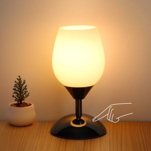 Touch Control Table Lamp Dimmable Small Lamp, Ambient Light with Opal Glass Shade Simple Night Light, Modern Accent Lamp Bedside Nightstand Lamp for Bedroom Living Room, E12 Bulb Included