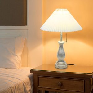 Farmhouse Table Lamp with Pull Chain Switch Control 3-Way Dimmable Table Lamp, Modern Nightstand Lamp Bedside Desk Lamp with Fabric Shade for Living Room Bedroom Hotel