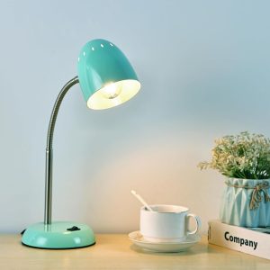 Eye-Caring Table Lamp of Simple Designs Home E26 Led Screw Basic Metal Desk Lamp with Flexible Gooseneck Hose Neck Study Lamp for Bedroom Office Living Room Convenient On/Off Switch(Green)