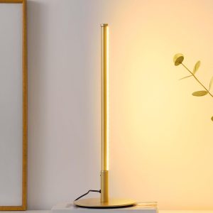 LED Table Lamp, Dimmable Bedside Lamp with 3 Colour Temperature, Touch Controller, Minimalist Lamp for Bedroom, Living Room, Corner Lighting, Gift, Reading, Metal Finish, Gold, 6W