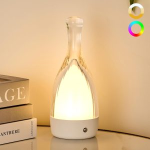 Table Lamp for bedroom with Touch Control,LED Nightstand Lamp Fourth Gear-3000K 4000K 6000K and Seven Color Light,Cordless Battery Operated Desk Lamp,Perfect for Bedroom,Couple Dinner,Cafe.(White)