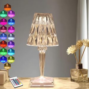 Crystal Table Lamp Touch Light, LED Night Lights USB rechargeable Cordless Lamp with 16 Color Remote Changing Portable Bedside Lamps Cute Small Lamp for Bedroom Decor Desk Lamp (2000mAh Diamonds)